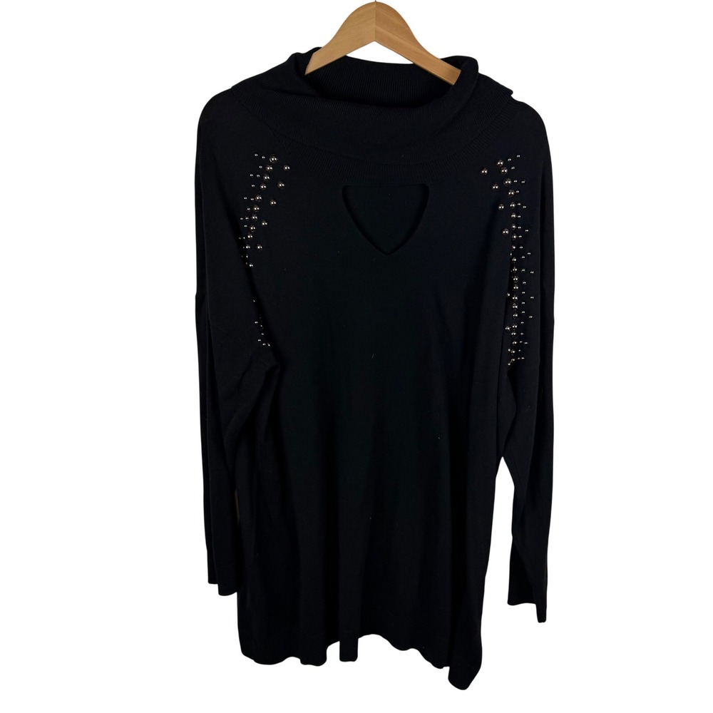 Lane Bryant Black Studded Keyhole Cowl Neck Sweater Size‎ 22/24 Stretch Comfy